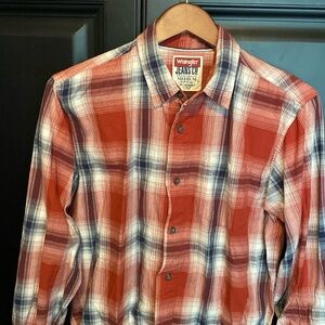 Wrangler Jeans Co Plaid Cotton Shirt Red Navy Medium